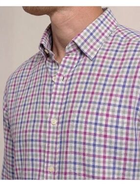 Tom James Executive Collection Custom Purple pink Gray Plaid Shirt Men’s Medium